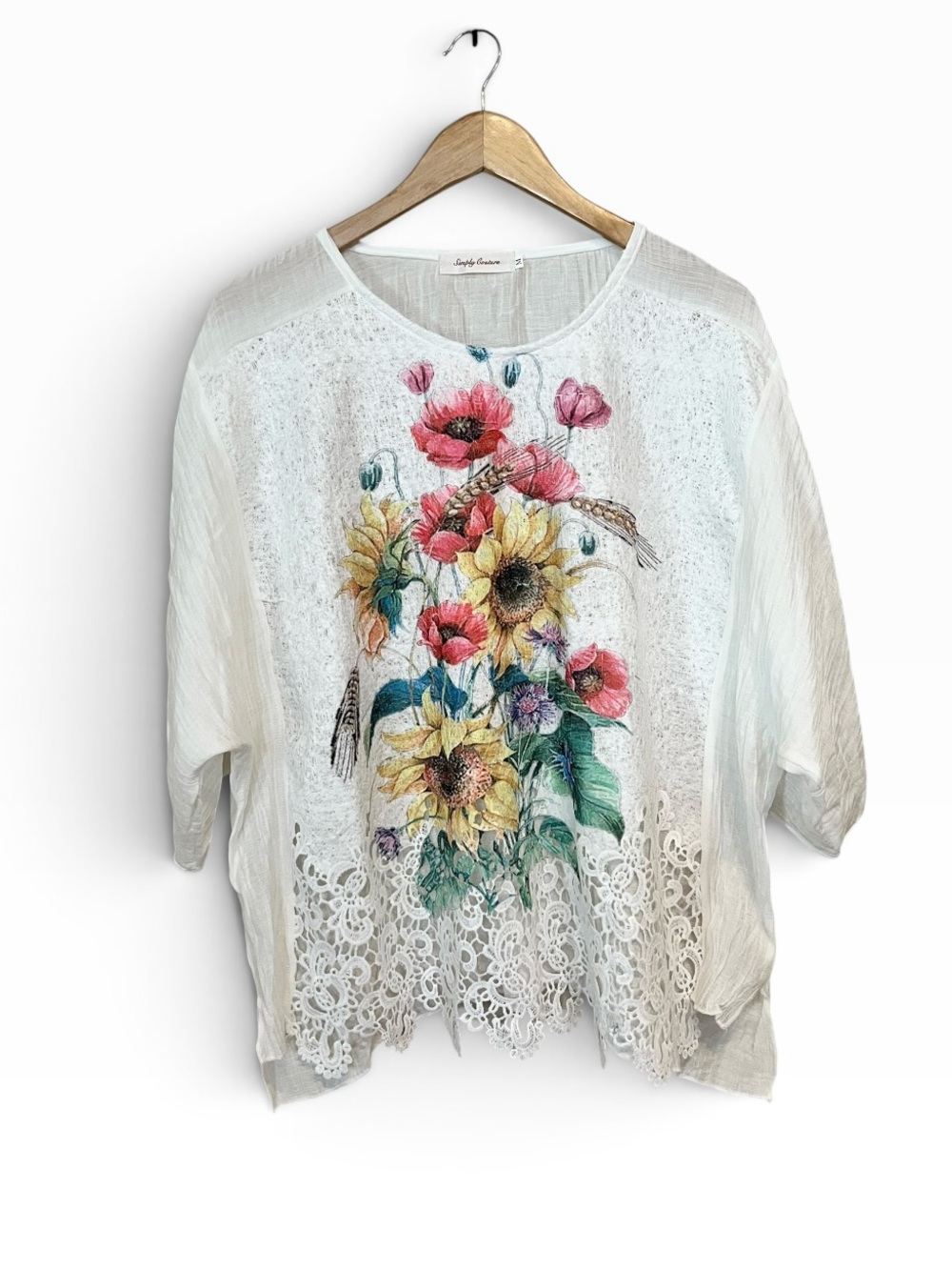 Simply Couture Womens White Floral Dolman Knit Top Size Medium